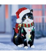 Solar LED Christmas Cat Wearing Lighted Santa Hat Metal Yard Stake Holid... - $532.39 MXN