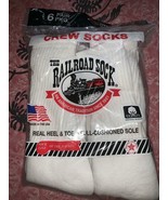 Railroad Sock ~ 6-Pair White Socks Crew  USA Sock Size 10-13 Shoe Size 6-12 - $23.78