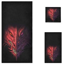 3D Magic Angry Red Dragon Head Print Soft Luxury Decorative Set Of 3 Towels, 1 B - £58.63 GBP