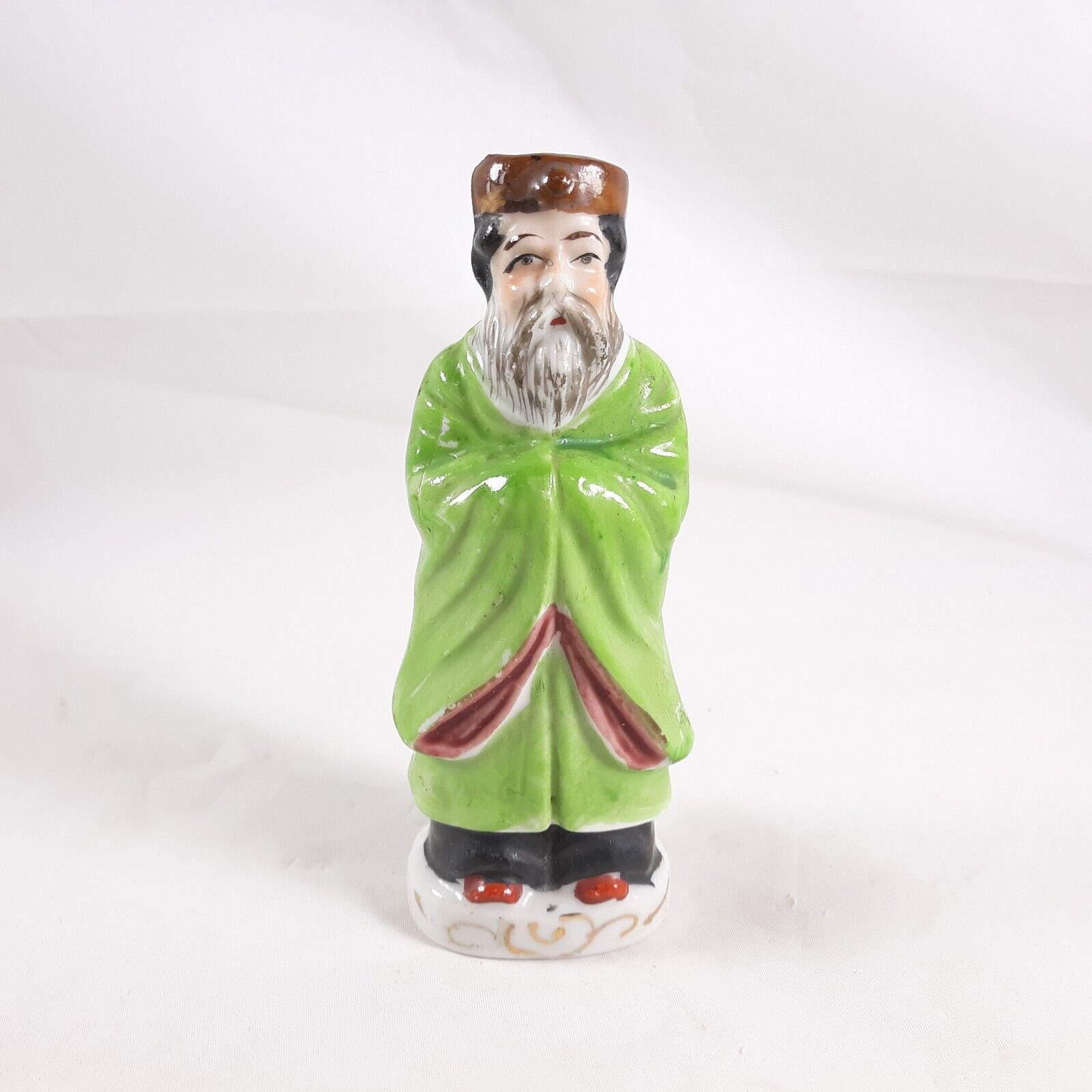 Primary image for Japan Asian Man Green Jacket Ceramic Figurine Vintage