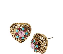 BETSEY JOHNSON TURQS AND CAICOS FILIGREE HEART STUD EARRINGS NWT - £19.54 GBP