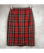 Vtg Plaid Wool Skirt Wms Med Red Black Plaid Pencil Skirt School Girl Ac... - $38.47 CAD
