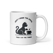 First Drink Coffee Cat White glossy mug - $12.87