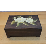 Vtg Hand Painted Floral Magnolia Wood Keepsake Trinket Box Cottage Moody... - £18.77 GBP