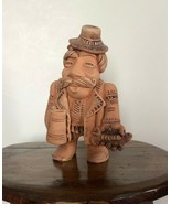 Man with mug and fish, Vintage ceramic figurine, decorative terracotta f... - £51.35 GBP