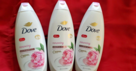 3 PACK DOVE BODY WASH PEONY &amp; ROSE OIL EFFECTIVELY WASHES AWAY BACTERIA - £32.56 GBP