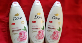 3 PACK DOVE BODY WASH PEONY &amp; ROSE OIL EFFECTIVELY WASHES AWAY BACTERIA - £33.23 GBP