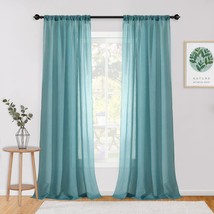 Teal Crushed Voile Sheer Curtains By Mysky Home (2 Panels, 51&quot; X 95&quot;) For Living - £31.35 GBP