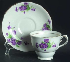 Cloclough 6616 Purple Violets Floral Bone China Cup &amp; Saucer Set - £19.66 GBP