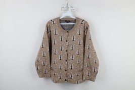 Vintage Lands End Womens Size XL Snow Tree All Over Print Knit Cardigan Sweater - $54.40