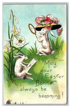 Bunny Wearing Easter Bonnet Anthropomorphic Fantasy Emboosed DB Postcard J18 - £6.19 GBP