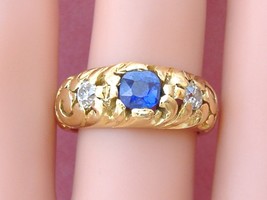 Antique Nouveau .75ct Sapphire .3ctw Diamond 3-STONE Unisex Engagement Ring 1910 - £1,265.15 GBP