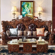European-style genuine leather solid wood carving large living room villa sofa s - £21,342.44 GBP