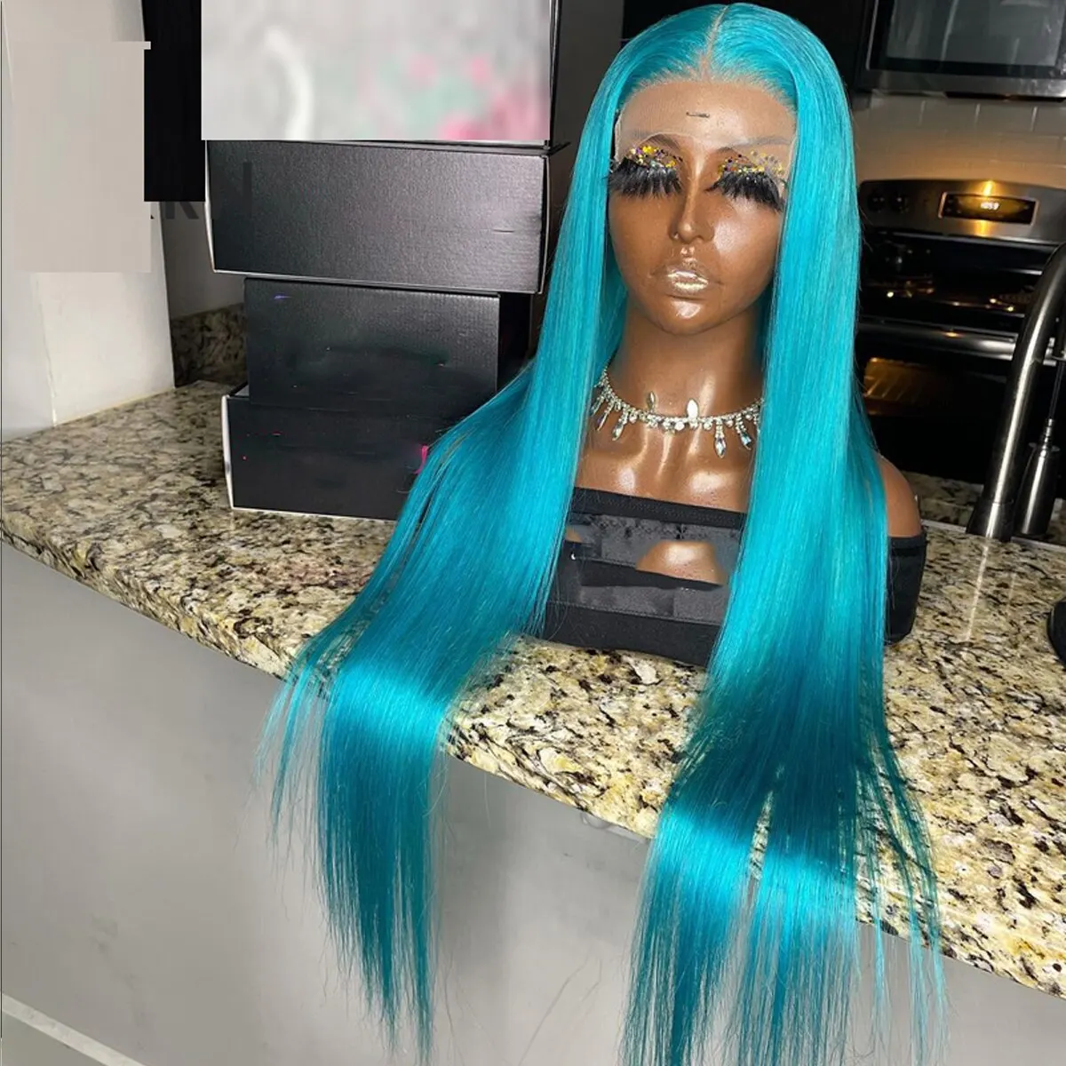 13x4 Deep Lace Front Wig Soft Glueless Natural Sky Blue Color 26&quot; Long Silky - £29.74 GBP+