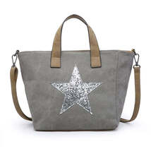 Dark Grey Canvas Handbag with Silver Star - $42.85