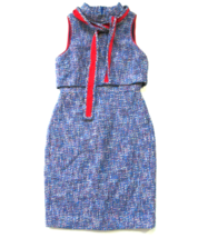 NWT J.Crew Tie-neck Tank Sheath in Blue Red Metallic Autumn Tweed Dress 2 - £77.40 GBP
