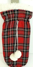 Pier 1 Wine Bottle Cloth Bag Red &amp; Black Plaid 11&quot; Tall NWT - £8.71 GBP