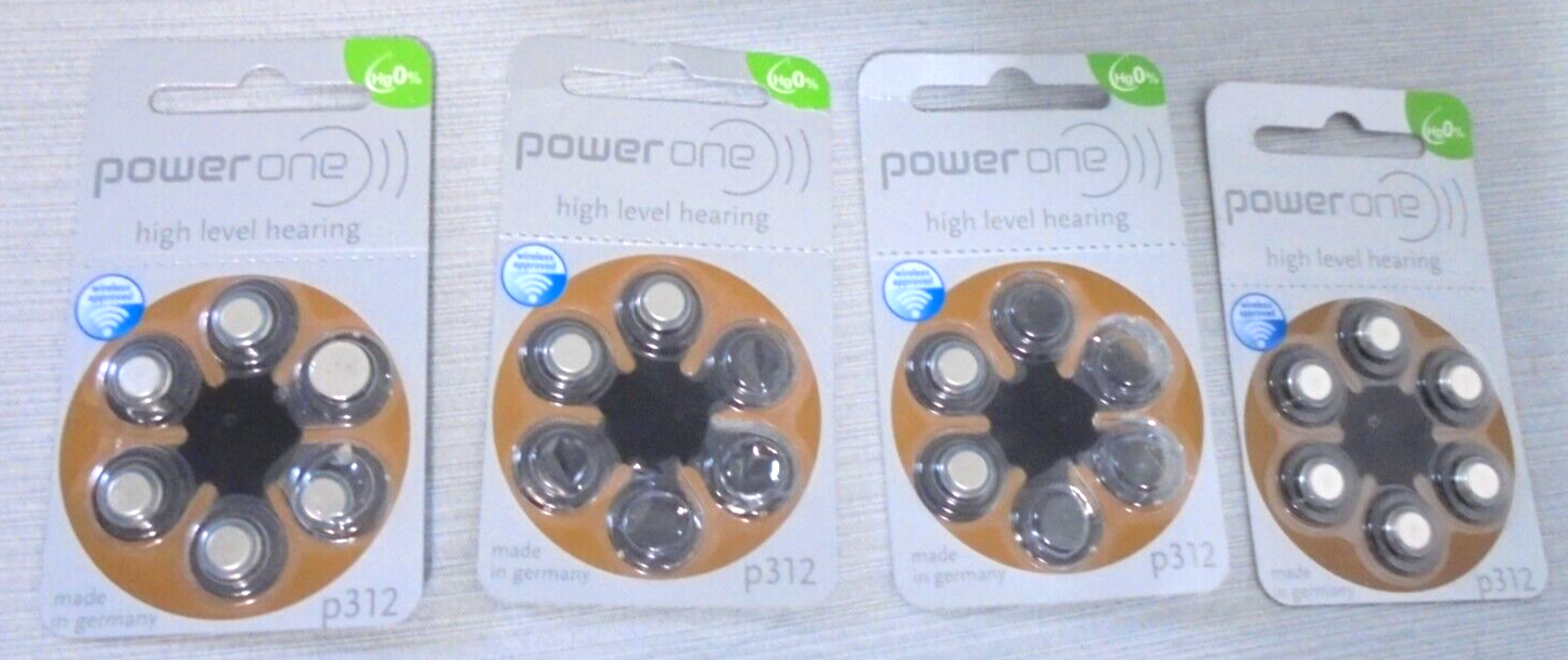 4 Packs Power One P312 6-Pack Hearing Aid Batteries 16 total - $8.89