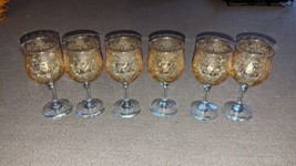 Cristalleria Fratelli Fumo Etched Swirl Italian Wine Glasses Amber set of 6 - £38.91 GBP