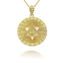 10K Solid Gold Star of David All-Seeing Eye Coin Pendant Necklace - £199.02 GBP+