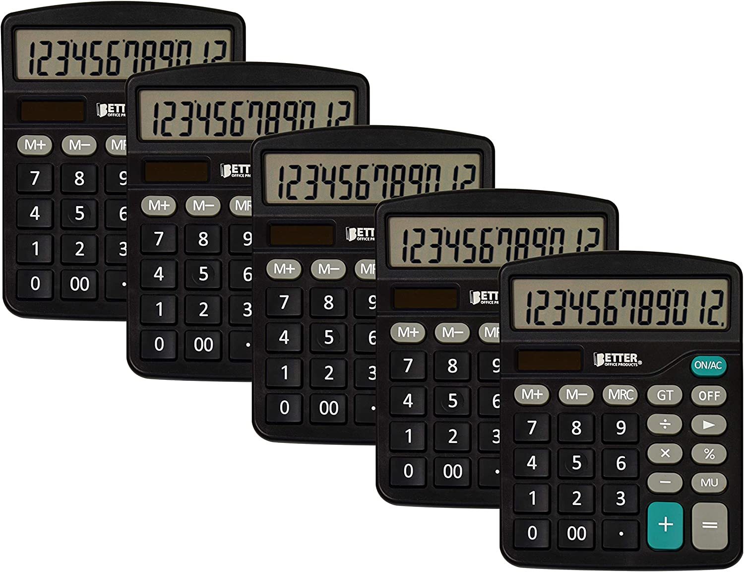 Large Desktop Calculators, 5 Pack, 12-Digit LCD Display, Angled Display ... - $30.99