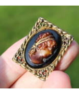 1950&#39;s vintage cameo brooch Portrait brass Victorian Lady Pin Brooch - $42.99