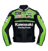 Kawasaki Racing Team Leather Motorcycle Jacket  Protective Biker Gear - $265.00