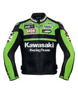 Kawasaki Racing Team Leather Motorcycle Jacket  Protective Biker Gear - $265.00
