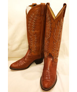 DAN POST Women&#39;s Western Boots Sz-6.5 Orange/Brown Embroidered Leather - $139.98