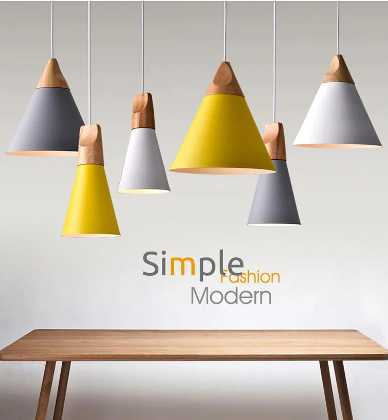 Modern Wood Pendant Lights Lamparas Colorful Aluminum Lamp Shade Luminaire - $24.47+