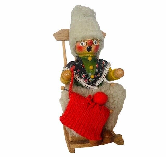 Steinbach Smoker Music Box figurine nutcracker Germany Grandma chair sew knit  - $272.25