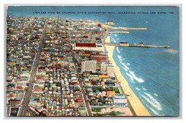 Airplane View Boardwalk Hotels Atlantic City NJ New Jersey Linen Postcard V11 - £3.07 GBP