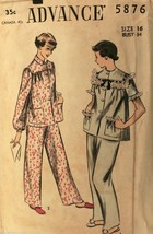 VTG 1950s Sewing Pattern Advance #5876 Pajamas Size 16 Bust 34 - $405.97 MXN