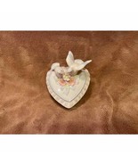 Vintage Love Birds Heart Shaped Trinket Box w/ HTF Glossy Finish - $21.78