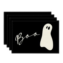 Boo Ghost Halloween Placemats Set Of 4, 12X18 Inch Seasonal Black Holiday Table  - £19.69 GBP