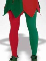 Adult Half Red Green Tights OS Christmas Elf Costume Hose Festive Santa&#39;s Helper - £7.00 GBP