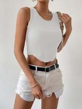 Summer Irregular Asymmetric Hem Slim Fit Slimming Big Neckline Vest Knitted Top - £12.93 GBP