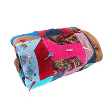 Vintage Hand-Tied Crazy Quilt Corduroy Cotton 39x58&quot; Colorful Throw Blanket - $50.72 CAD