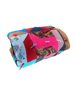Vintage Hand-Tied Crazy Quilt Corduroy Cotton 39x58&quot; Colorful Throw Blanket - $50.45 CAD