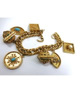 Vintage Turquoise Faux Pearl Gold Tone Charm Bracelet - $99.99 CAD