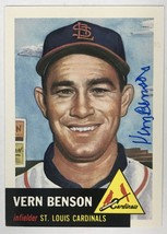 Vern Benson (d. 2014) Signed Autographed 1953 Topps Archives Baseball Ca... - £11.75 GBP