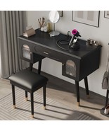 Elegant Black Vanity Table Set: Modern Makeup Desk, Organizer, Charging ... - $5,392.98 MXN