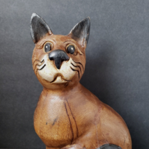 Vintage Hand Carved Wooden 11&quot; Brown Cat Statue Figurine - £31.73 GBP