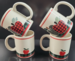 4 Ingleman Designs Applejack Mugs Set Vintage Red Green Fruit Plaid Band... - £31.49 GBP