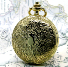 Pocket Watch Gold Color 42 MM Antique Design for Men with Fob Chain &amp; Bo... - £15.17 GBP