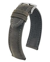 Hirsch Heritage Leather Watch Strap - Anthracite Black - L - 22mm - Shiny Silver - $108.95