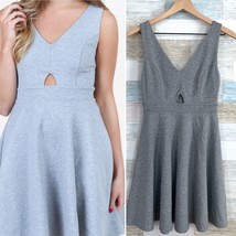 Altar&#39;d State Cut Out Ponte Skater Dress Gray V Neck Fit &amp; Flare Womens ... - £20.09 GBP