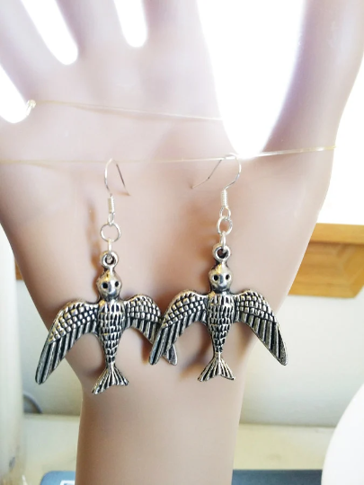 Primary image for silver starling birds earrings metal charm earrings dangles handmade animal jewe