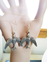 silver starling birds earrings metal charm earrings dangles handmade ani... - £4.71 GBP