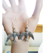 silver starling birds earrings metal charm earrings dangles handmade ani... - £4.68 GBP